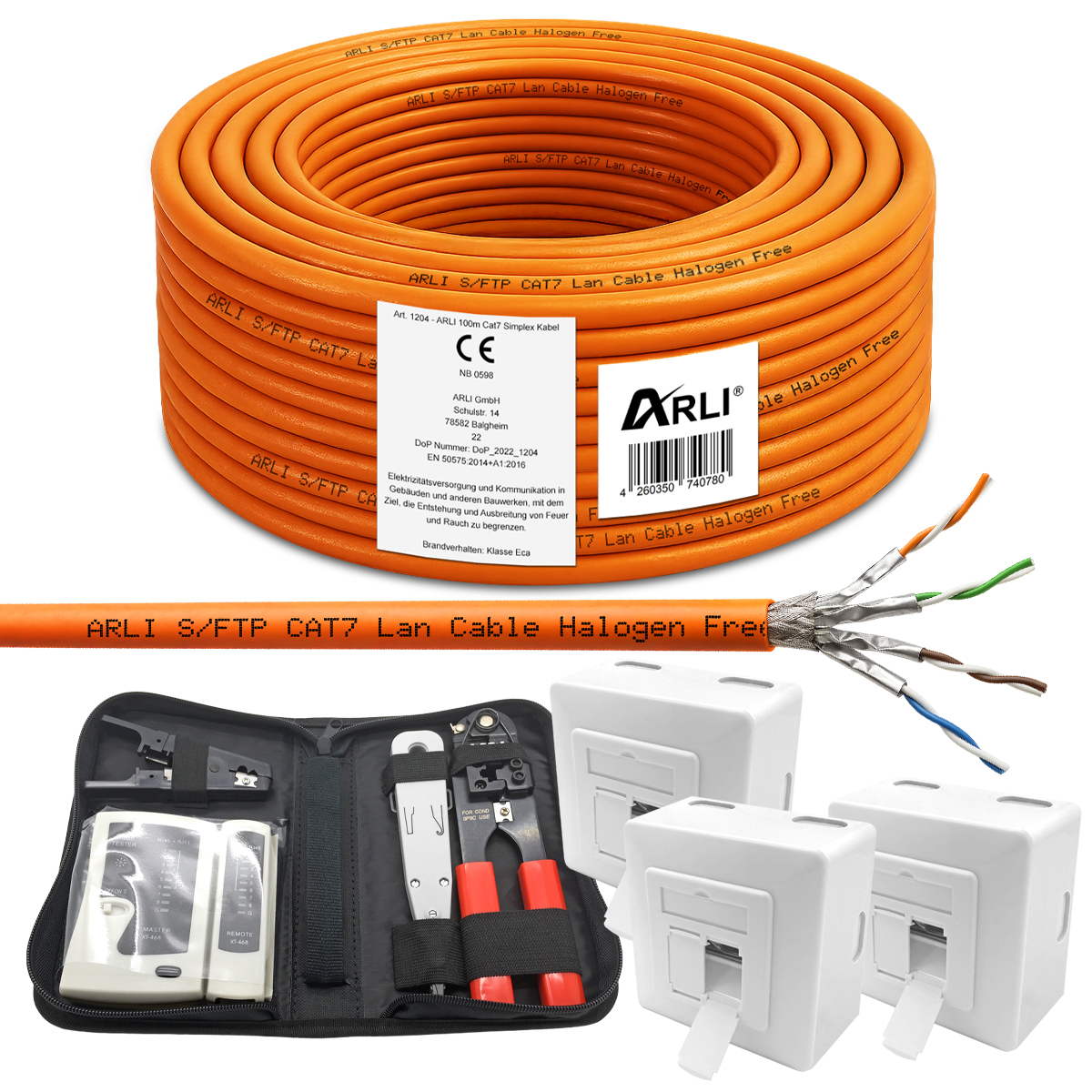 CAT Kabel 100m mit Etherconstecker